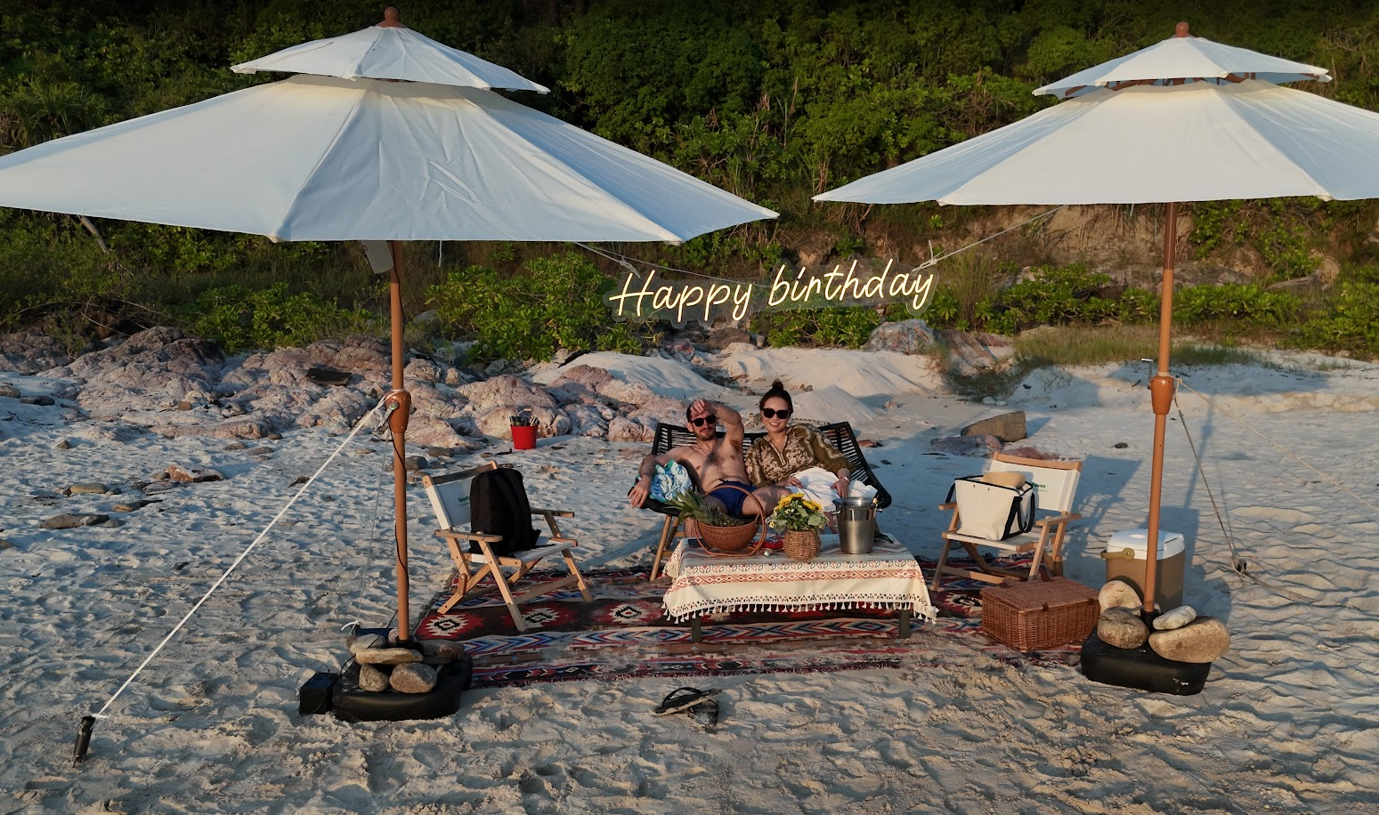 A luxury beach picnic set up in Sai Kung